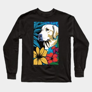 Labrador Retriever Dog Vibrant Tropical Flower Tall Retro Vintage Digital Pop Art Portrait 2 Long Sleeve T-Shirt